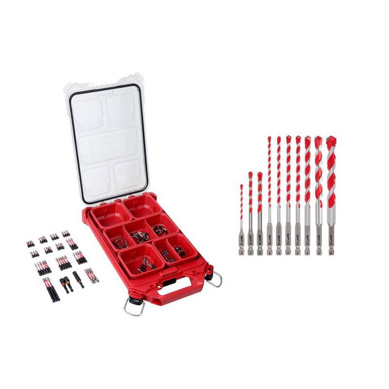 Juego de puntas de destornillador de acero de aleación SHOCKWAVE de Milwaukee con estuche PACKOUT y juego de brocas para taladro percutor de carburo (110 piezas) - 48-32-4082-48-20-9058