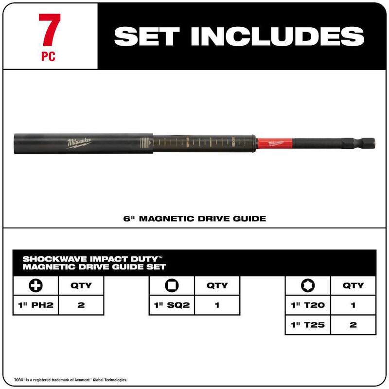 Set de 7 piezas de puntas de guía de unidad de acero de aleación magnética Milwaukee SHOCKWAVE Impact Duty - 48-32-4518