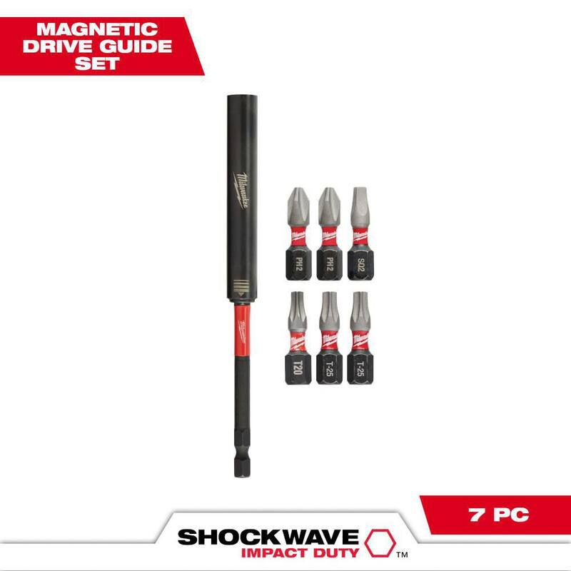 Set de 7 piezas de puntas de guía de unidad de acero de aleación magnética Milwaukee SHOCKWAVE Impact Duty - 48-32-4518