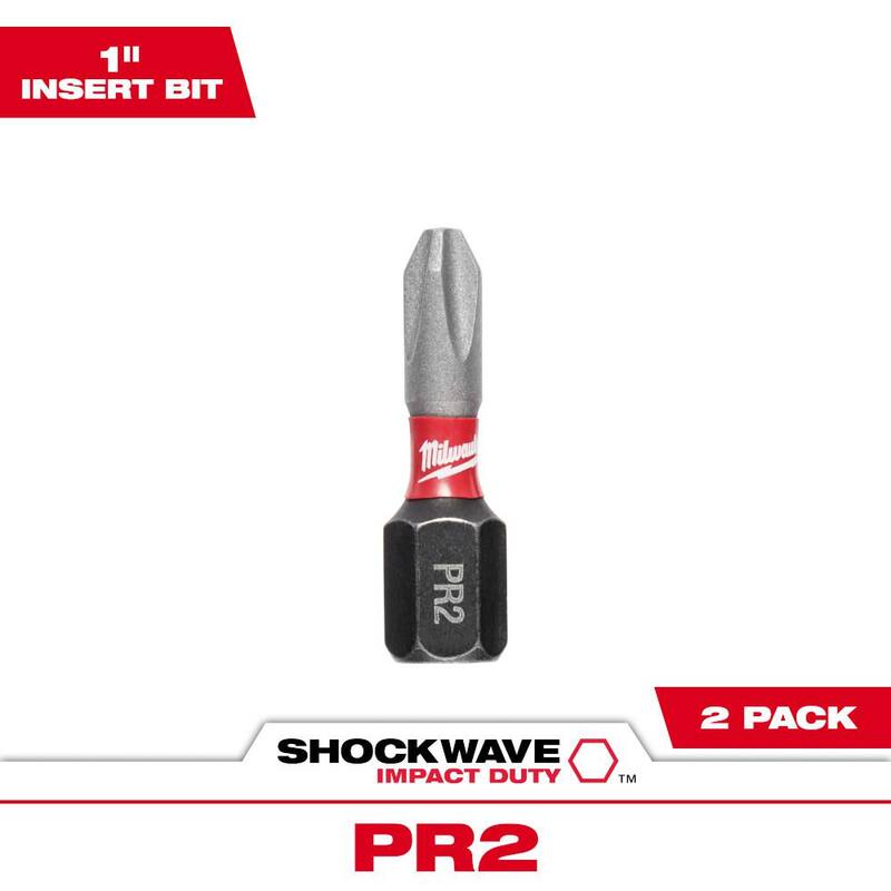 Milwaukee SHOCKWAVE Impact Duty 1 pulgada Phillips Reducido #2 Insertar Bit de Acero de Aleación (Paquete de 2) - 48-32-4444