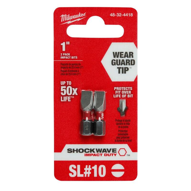Milwaukee SHOCKWAVE Impact Duty 1 pulg. x 1/4 pulg. SL#10 Broca de inserción de acero de aleación ranurada (paquete de 2) - 48-32-4418