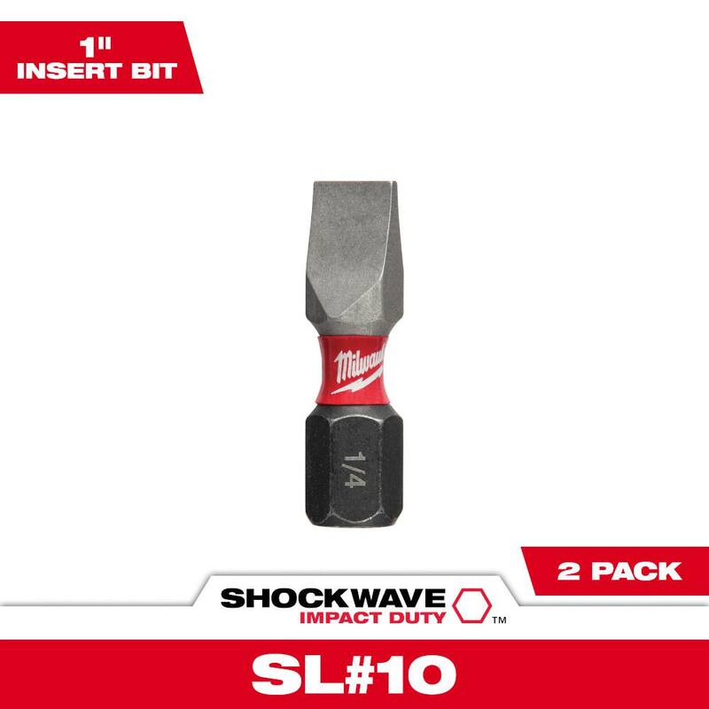 Milwaukee SHOCKWAVE Impact Duty 1 pulg. x 1/4 pulg. SL#10 Broca de inserción de acero de aleación ranurada (paquete de 2) - 48-32-4418