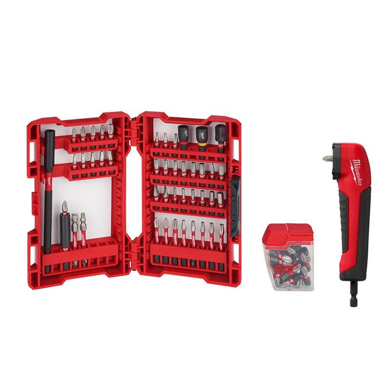 Set de puntas de destornillador de acero aleado Milwaukee SHOCKWAVE Impact Duty (70 piezas) con adaptador de taladro de ángulo recto - 48-32-4099-48-32-2390
