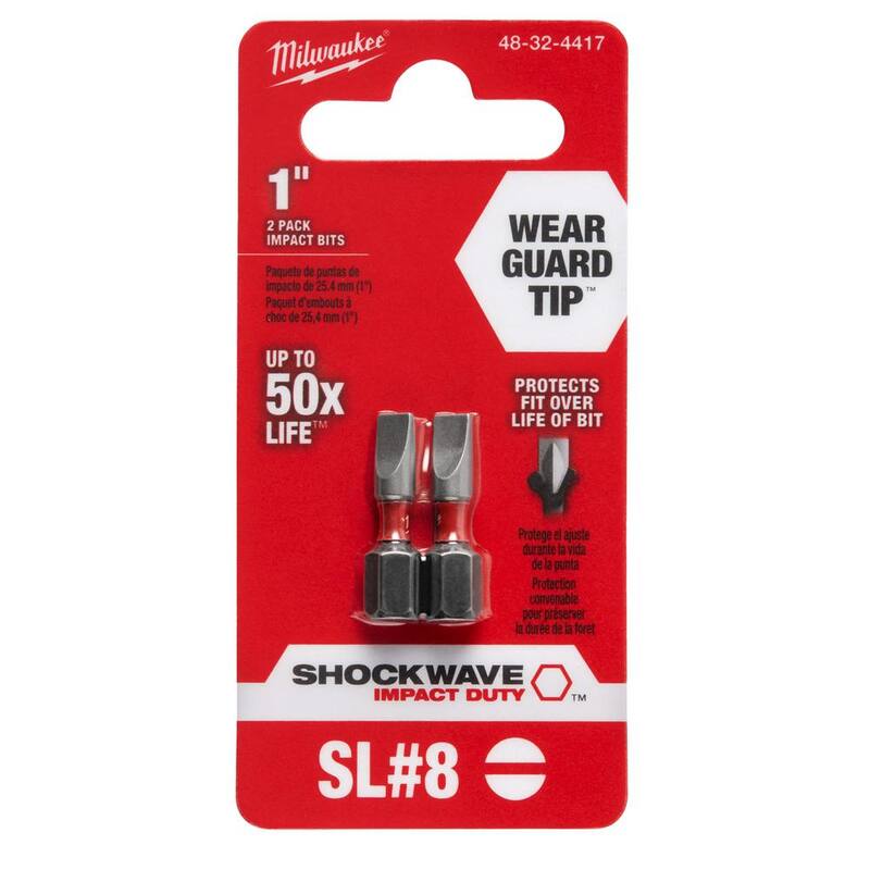 Milwaukee SHOCKWAVE Impact Duty 1 in. x 3/16 in. SL #8 Slotted Alloy Steel Insert Bit (Paquete de 2) - 48-32-4417