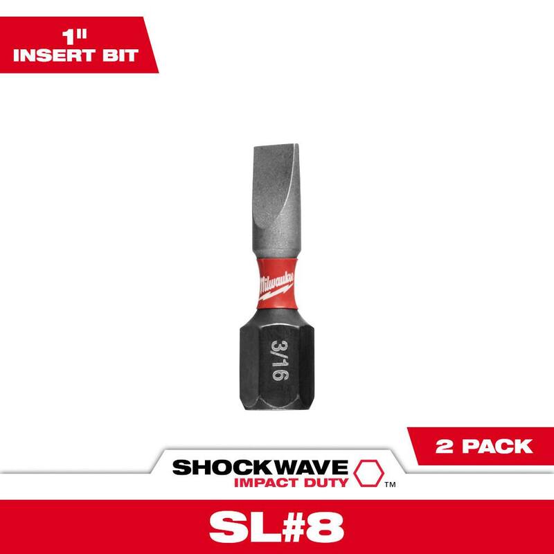 Milwaukee SHOCKWAVE Impact Duty 1 in. x 3/16 in. SL #8 Slotted Alloy Steel Insert Bit (Paquete de 2) - 48-32-4417