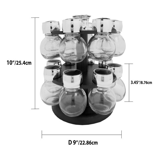 Hds Trading 16 Piece Revolving Spice Rack, Black - ZOR95885
