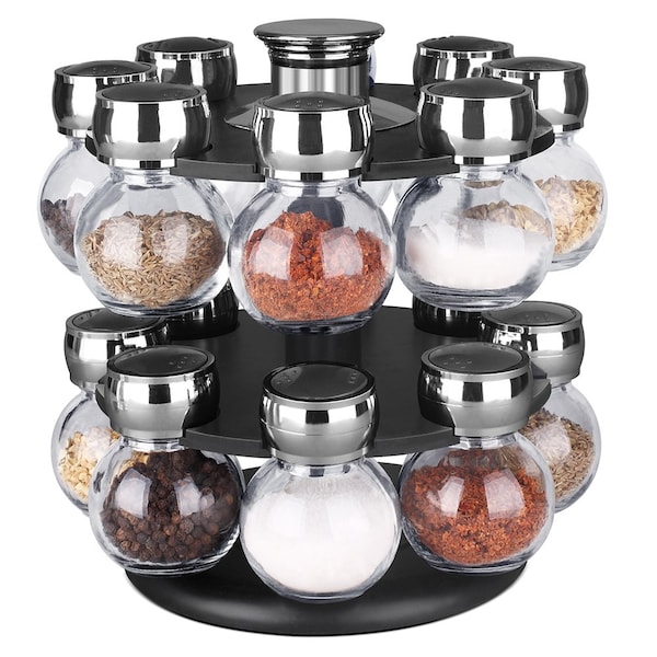 Hds Trading 16 Piece Revolving Spice Rack, Black - ZOR95885
