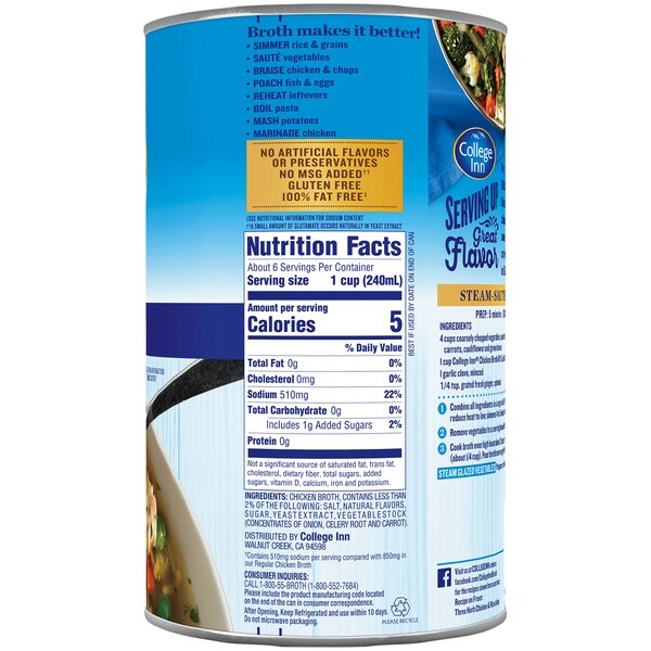 College Inn Chicken Broth Fat Free & Lower Sodium College Inn 48 oz. Cans, PK12 - 2001547