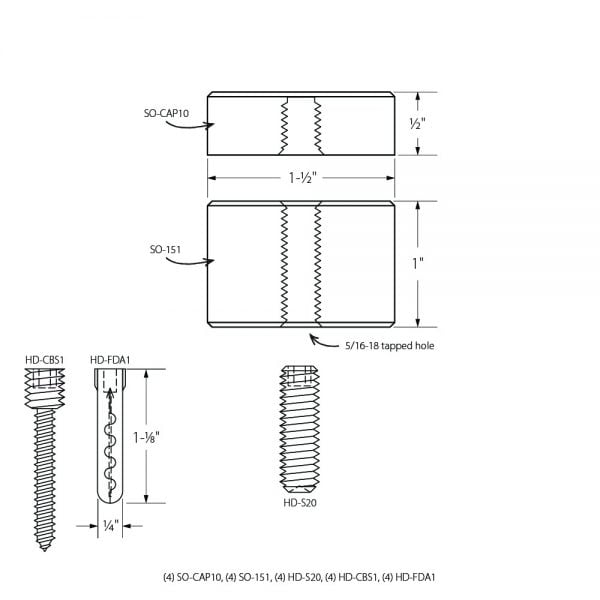 Gyford Décor Round Standoffs, Aluminum Clear Anodized - SOK-10-151