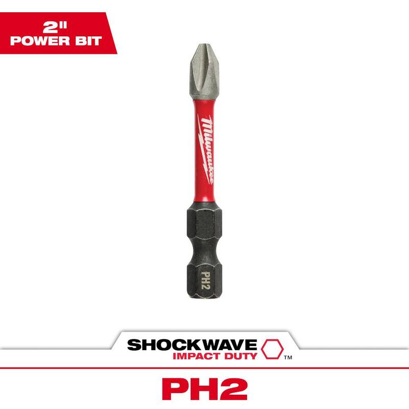 Milwaukee SHOCKWAVE Impact Duty 2 in. Phillips #2 Puntas de Destornillador de Acero de Aleación (Paquete de 1) - 48-32-4462