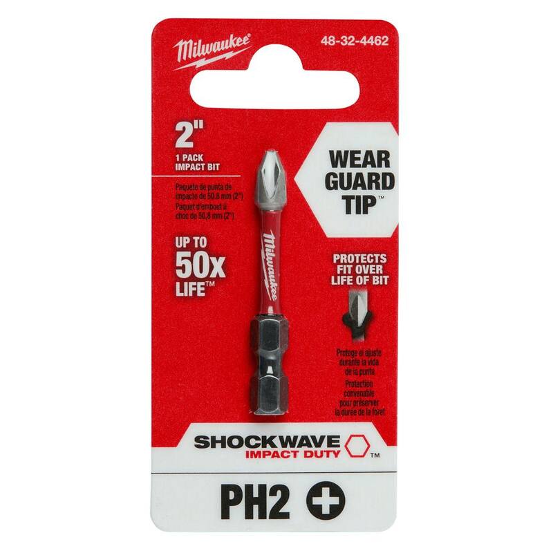 Milwaukee SHOCKWAVE Impact Duty 2 in. Phillips #2 Puntas de Destornillador de Acero de Aleación (Paquete de 1) - 48-32-4462
