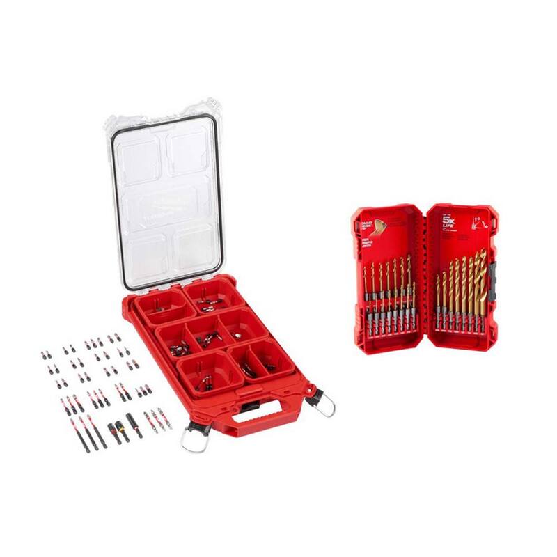 Set de puntas de destornillador de aleación de acero con impacto Milwaukee Shockwave con set de brocas de titanio con estuche Packout (113 piezas) - 48-32-5157-48-89-4631