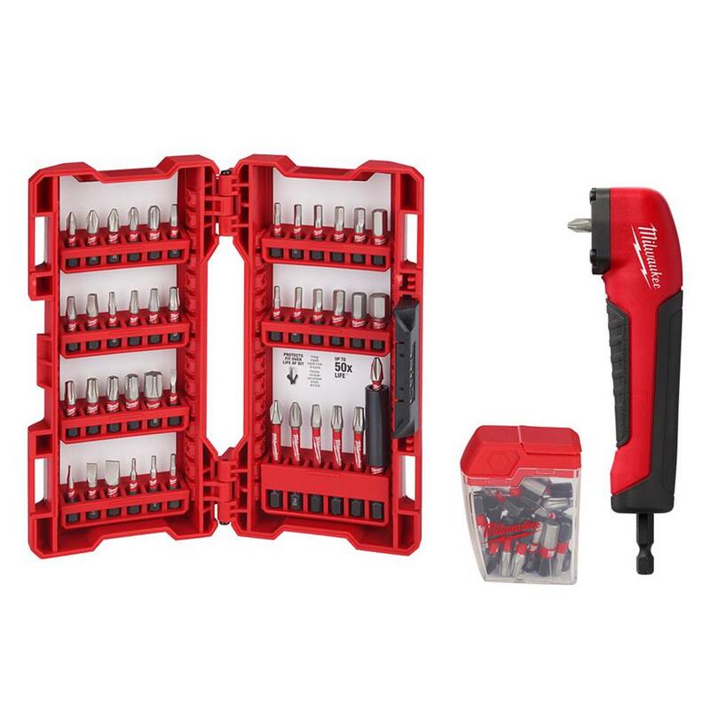 Juego de puntas de desarmador de aleación de acero SHOCKWAVE Impact-Duty de Milwaukee (72 piezas) con adaptador de taladro de ángulo recto - 48-32-4497-48-32-2390