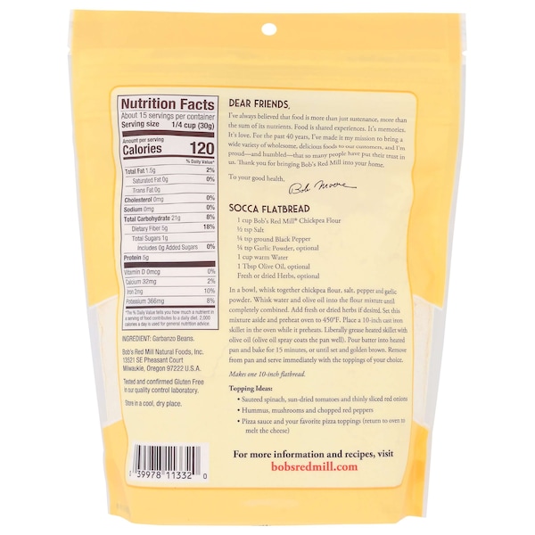 Bobs Red Mill Natural Foods Bob's Red Mill Chickpea Flour 16 oz. Resealable Pouches, PK4 - 1260S164