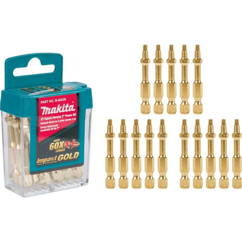 Makita Impact GOLD #2 2 pulgadas Square Power Bit (paquete de 15) - B-60539