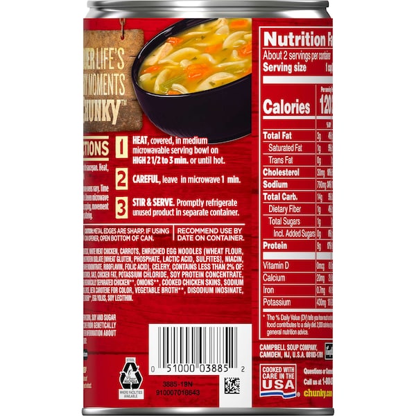Campbells Campbell's Chunky Classic Chicken Noodle Easy Open Soup 18.6 oz., PK12 - 000003885