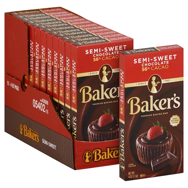 Bakers Baker Chocolate Semi Sweet 4 oz., PK12 - 10043000054021