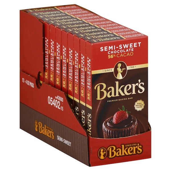 Bakers Baker Chocolate Semi Sweet 4 oz., PK12 - 10043000054021