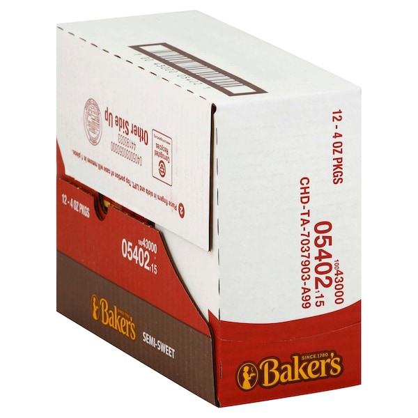 Bakers Baker Chocolate Semi Sweet 4 oz., PK12 - 10043000054021