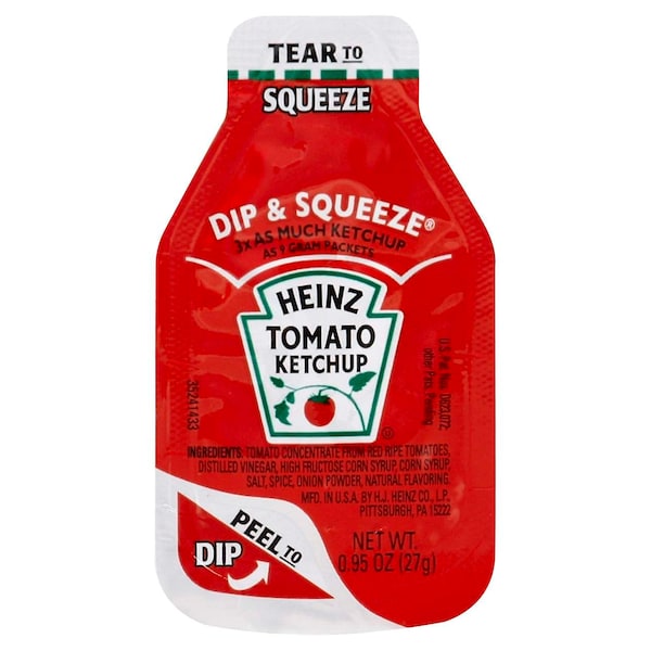 Heinz Heinz Dip & Squeeze Single Serve Tomato Ketchup 27g, PK500 - 10013000003084