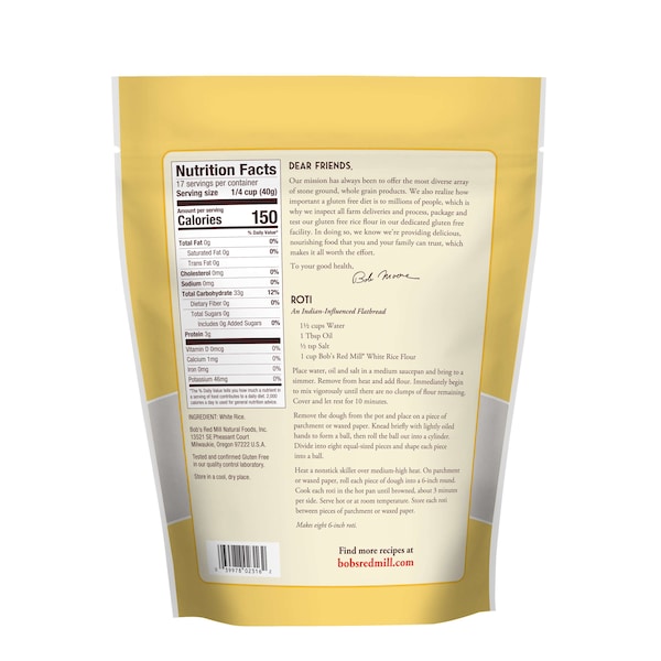 Bobs Red Mill Natural Foods Bob's Red Mill White Rice Flour 24 oz. Pouches, PK4 - 1461S244