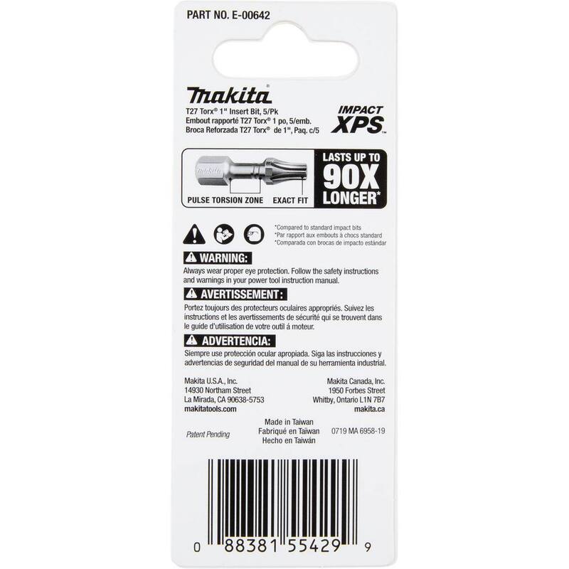 Makita Impact XPS T27 TORX 1 in. Insert Bit (Paquete de 5) - E-00642