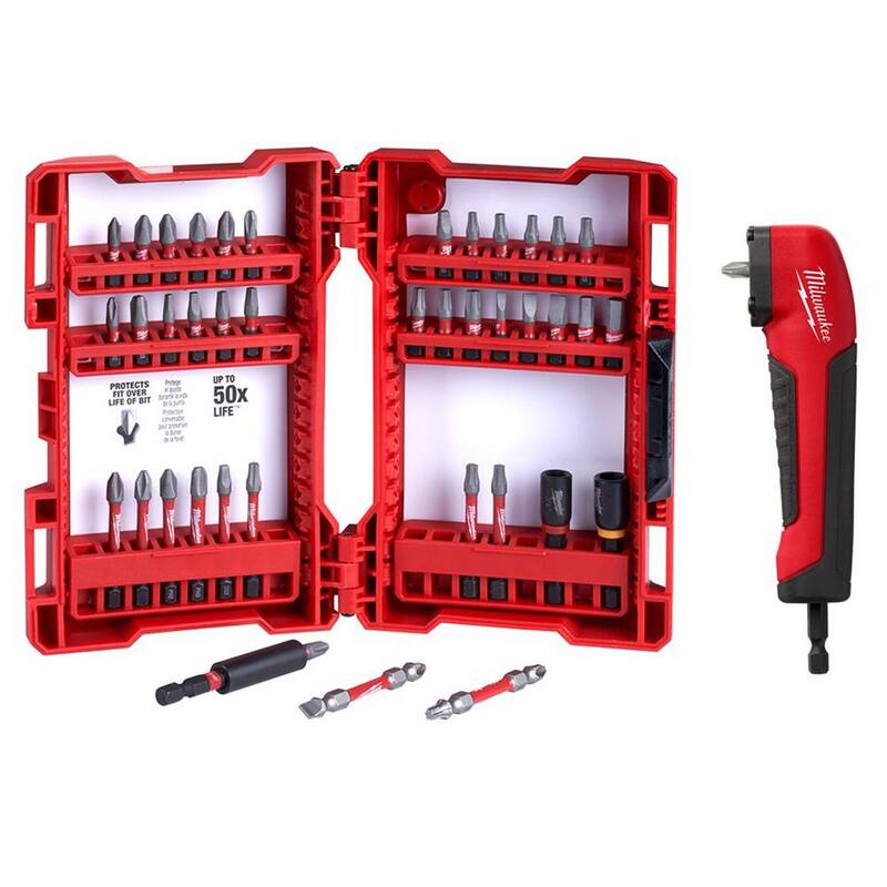 Conjunto de puntas de destornillador de acero de aleación para Impacto SHOCKWAVE de Milwaukee (40 piezas) con adaptador de taladro de ángulo recto - 48-32-4022-48-32-2390