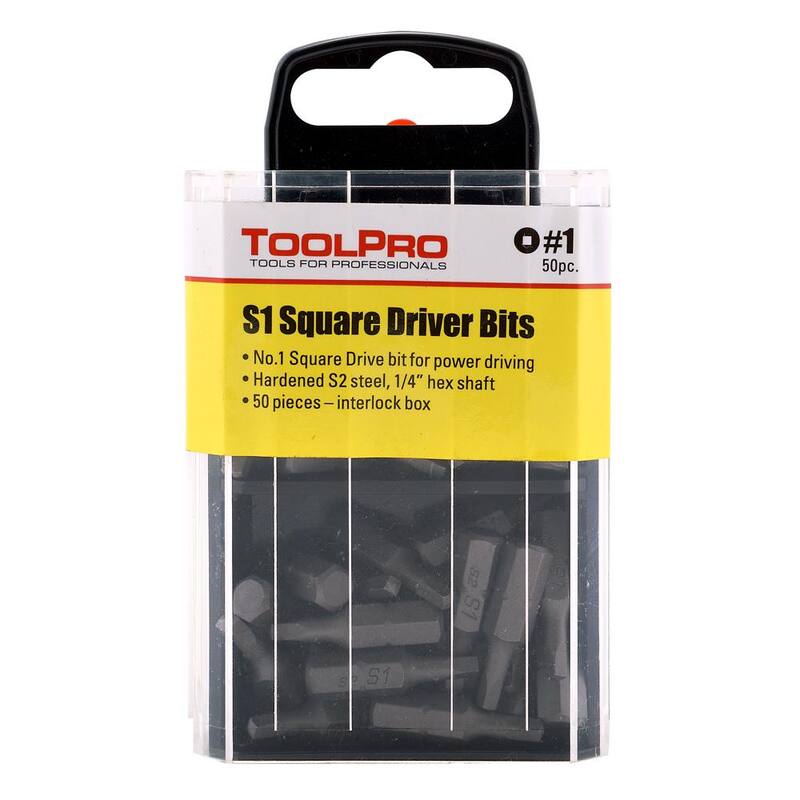 1 puntas de unidad cuadrada de acero aleado ToolPro en caja de almacenamiento entrelazada (50 piezas) - TP60620