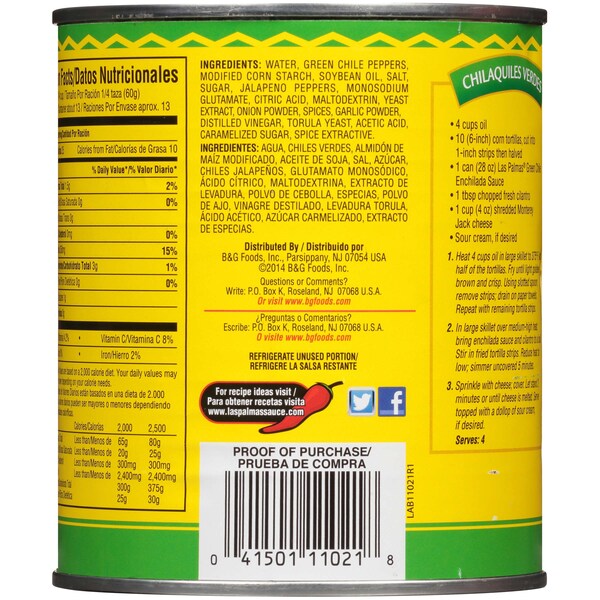 Las Palmas Green Chile Enchilada Sauce, PK12 - 11021