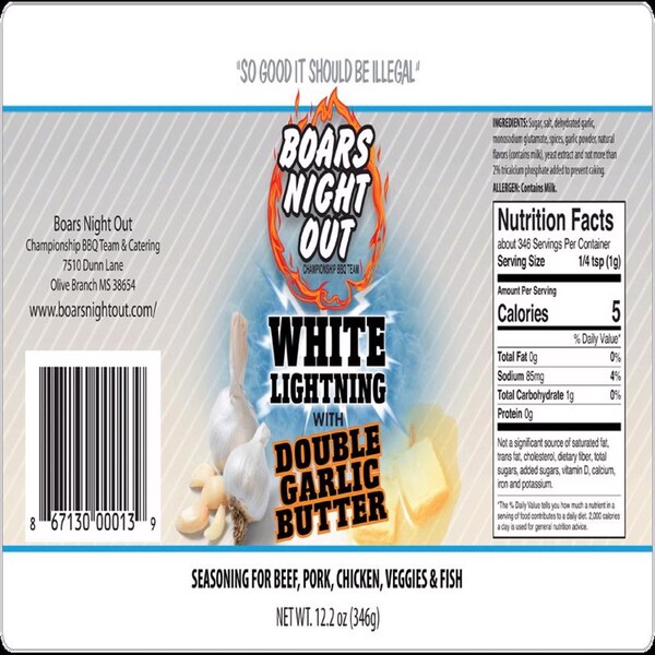 Boars Night Out Boars Night Out White Lightning with Butter and Garlic BBQ Seasoning 12.2 oz - OW86508