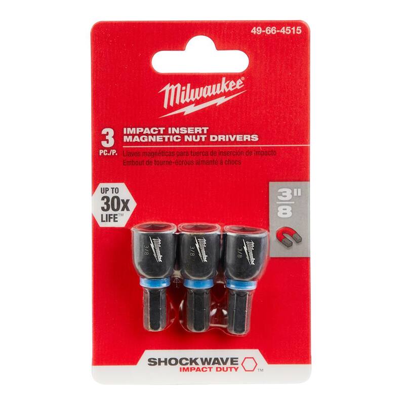 Llave de tuerca magnética con inserción de acero de aleación de 3/8 pulg. Milwaukee SHOCKWAVE Impact Duty (paquete de 3) - 49-66-4515