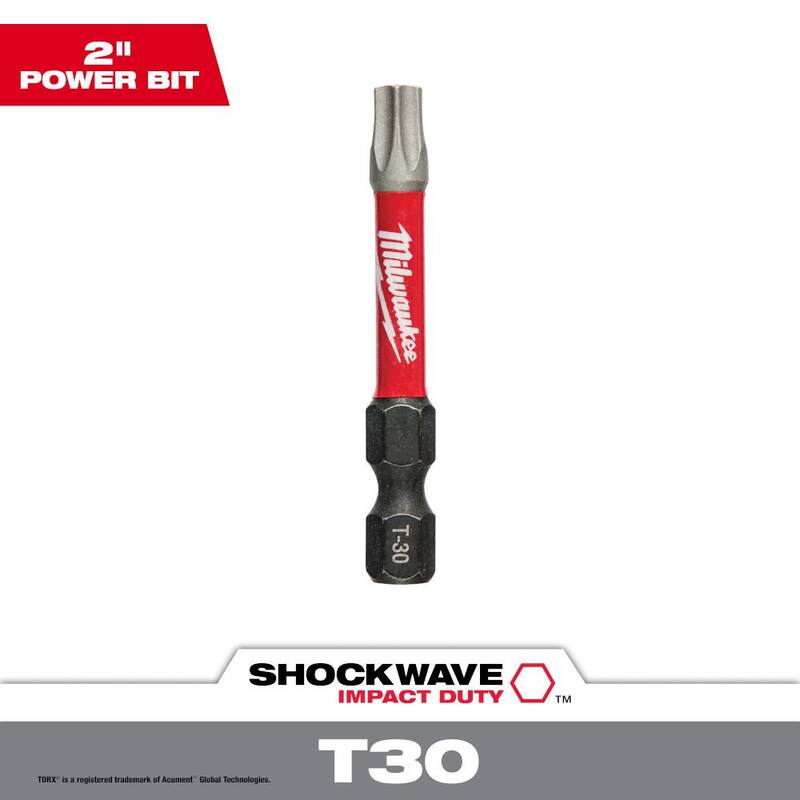 Milwaukee SHOCKWAVE Impact Duty 2 in. T30 Punta de destornillador de acero de aleación (1 paquete) - 48-32-4487