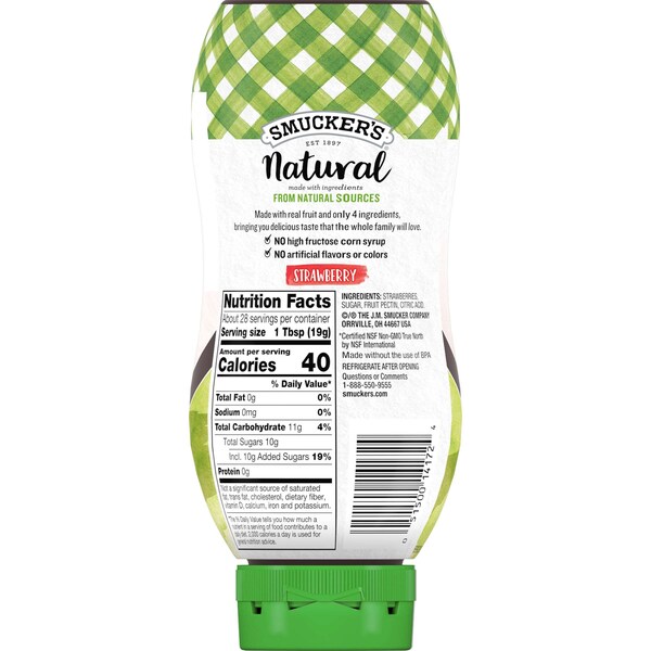 Smuckers Smucker's Natural Squeeze Strawberry Fruit Spread 19 oz. Bottle, PK12 - 5150014172