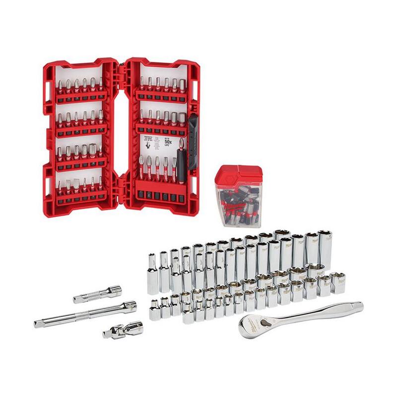 Juego de puntas de destornillador de acero de aleación Milwaukee SHOCKWAVE con juego de llaves de vaso métricas/SAE de 3/8 pulg. (128 piezas) - 48-32-4497-48-22-9008