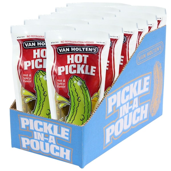 Van Holtens Large Hot Pickle Hot & Spicy Individually Packed In A Pouch, PK12 - 412H