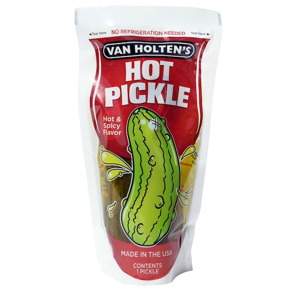 Van Holtens Jumbo Hot Pickle Hot & Spicy Individually Packed In A Pouch, PK12 - 612H