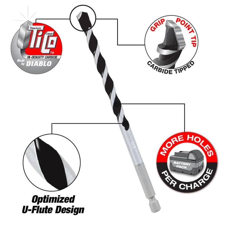 Broca de martillo con punta de carburo para múltiples materiales de 3/16 pulg. x 4 pulg. x 6 pulg. - DMAMM1030