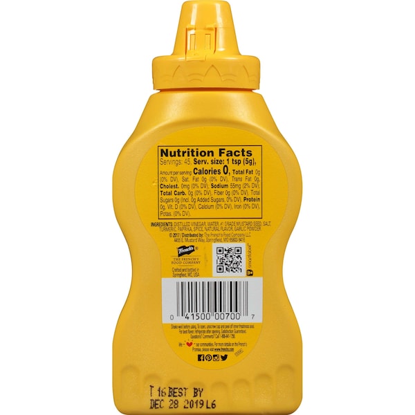 Frenchs French's Yellow Mustard Squeeze Bottle Kosher 3.6 oz., PK12 - 85026