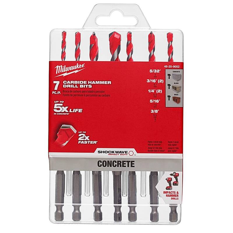 Juego de brocas de martillo de carburo Milwaukee de 4 cortadores SDS-PLUS con juego de brocas de martillo de carburo SHOCKWAVE (12 piezas) - 48-20-7498-48-20-9052