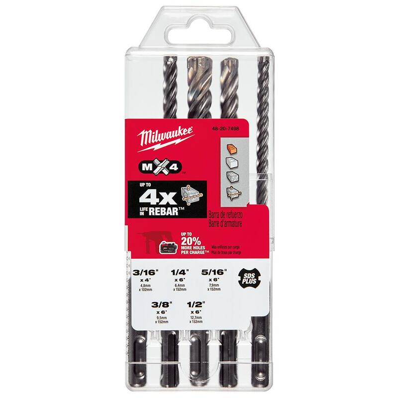 Juego de brocas de martillo de carburo Milwaukee de 4 cortadores SDS-PLUS con juego de brocas de martillo de carburo SHOCKWAVE (12 piezas) - 48-20-7498-48-20-9052