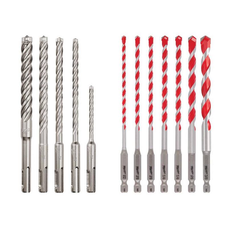 Juego de brocas de martillo de carburo Milwaukee de 4 cortadores SDS-PLUS con juego de brocas de martillo de carburo SHOCKWAVE (12 piezas) - 48-20-7498-48-20-9052