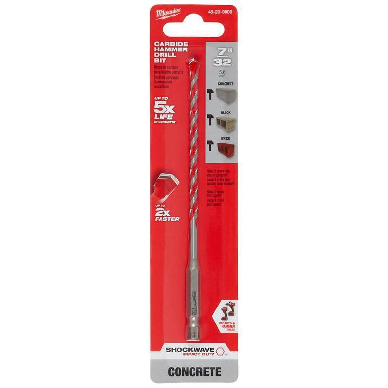 Broca de martillo de carburo SHOCKWAVE Milwaukee 7/32 in. x 4 in. x 6 in. - 48-20-9009