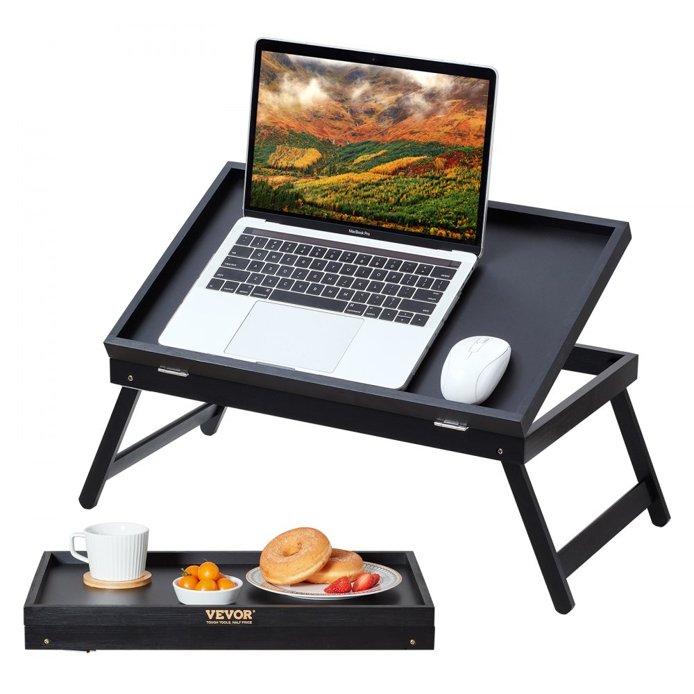VEVOR Bed Tray Table with Foldable Legs, Bamboo Breakfast Tray for Sofa, Bed, Eating, Snacking, and Working, Adjustable Tabletop Slope Serving Laptop Desk Tray, Portable Food Snack Platter, 20"x12.2" - ZCTP1JT19712MENEYV0