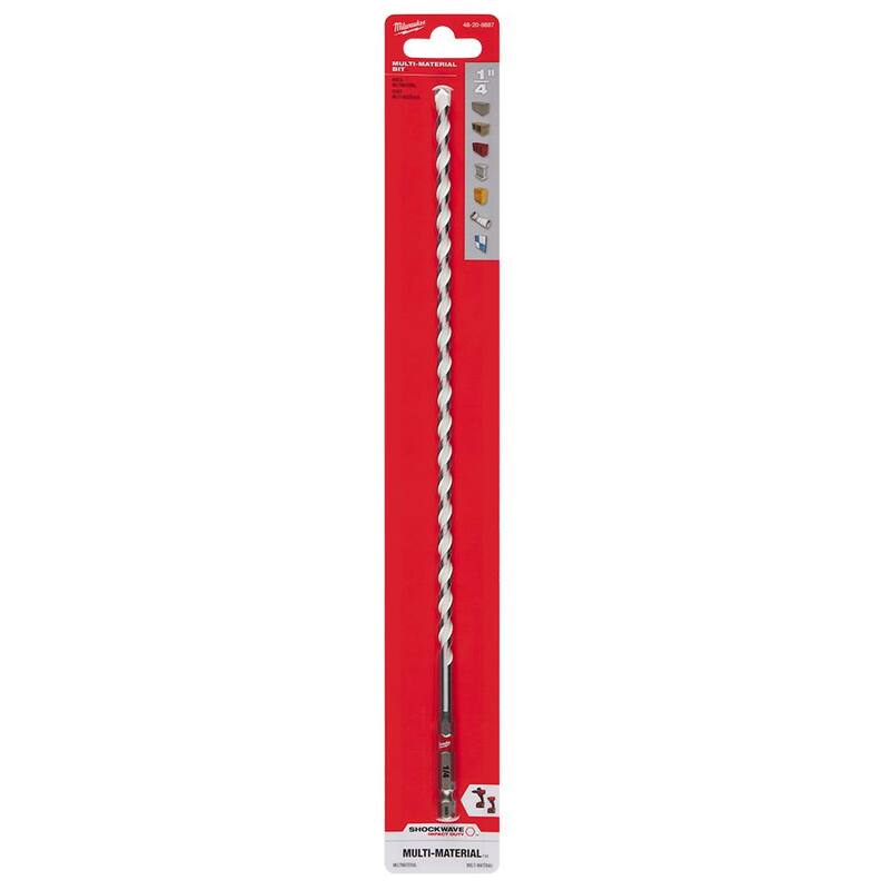 Milwaukee 1/4 pulg. x 12 pulg. Broca de carburo para taladro SHOCKWAVE de deber de impacto para materiales múltiples - 48-20-8887