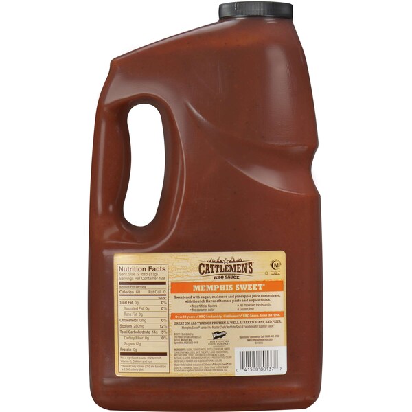 Cattlemens Memphis Sweet Master's Reserve Kosher Barbecue Sauce 1 gal. Jug, PK4 - 80137