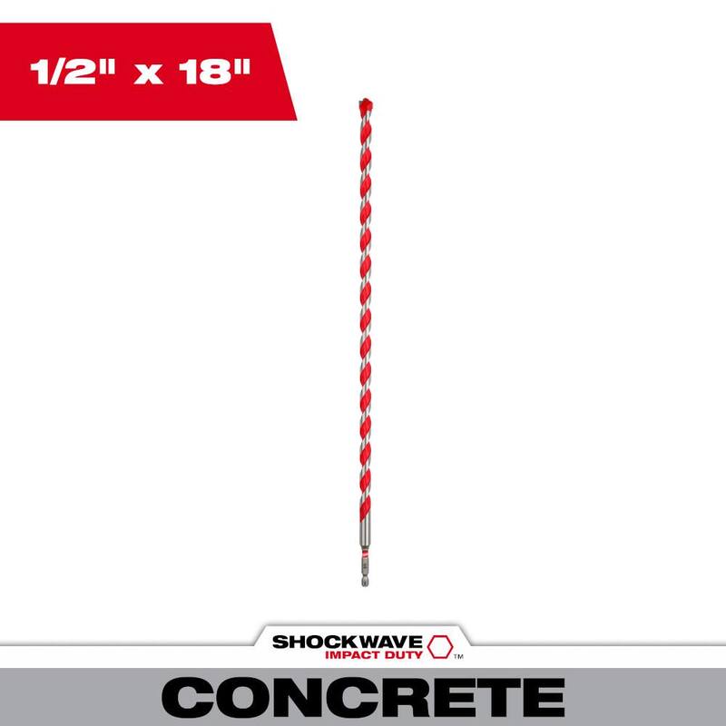 Broca de martillo de carburo de Milwaukee de 1/2 pulgadas x 16 pulgadas x 18 pulgadas para concreto, piedra, perforación de albañilería - 48-20-9032