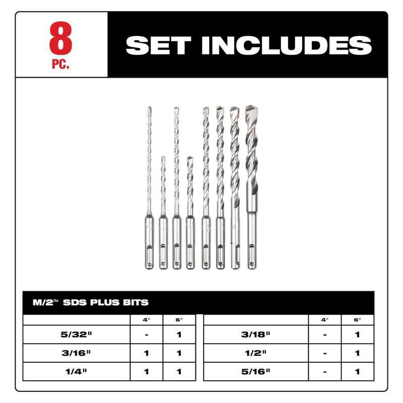 Juego de brocas de martillo de carburo de dos cortes SDS-Plus Milwaukee (8 piezas) - 48-20-7673