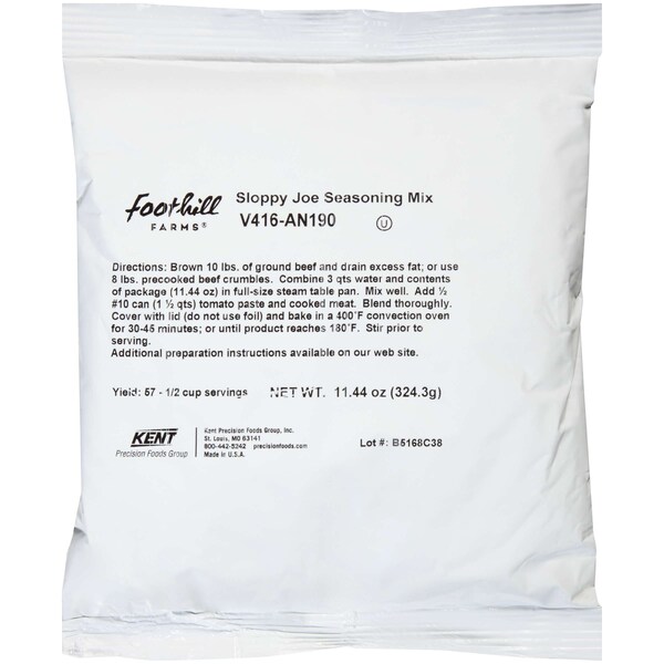 Foothill Farms 45% Sodium Reduction Sloppy Joe Seasoning Mix 11.44 oz., PK6 - V416-AN190