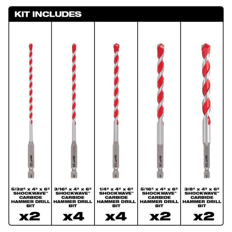 Kit de brocas para taladro de percusión de carburo SHOCKWAVE de Milwaukee (14 piezas) - 48-20-9052-48-20-9052