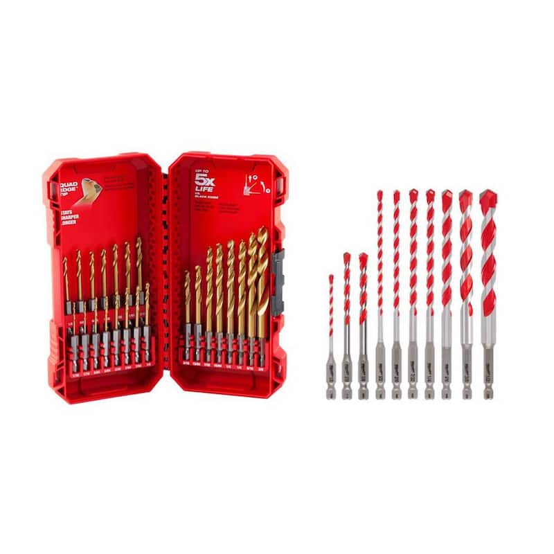 Juego de brocas de taladro para martillo de carburo SHOCKWAVE de Milwaukee con juego de brocas de titanio (33 piezas) - 48-20-9058-48-89-4631.